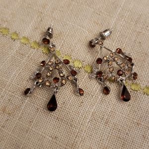 Silver,brown crystal earrings
